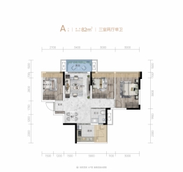 铂悦世家3室2厅1厨1卫建面82.00㎡