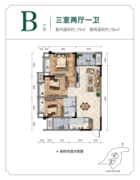 融汇半岛公园里3室2厅1厨1卫建面96.00㎡