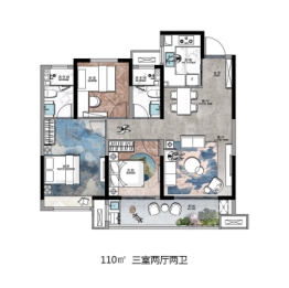 绿地香港新天地3室2厅1厨2卫建面110.00㎡