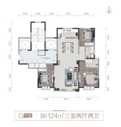 云锦东方3室2厅1厨2卫建面124.00㎡