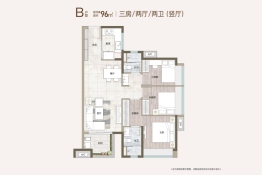 万科·星城3室2厅1厨2卫建面96.00㎡