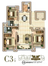 锦绣华府3室2厅1厨2卫建面137.00㎡