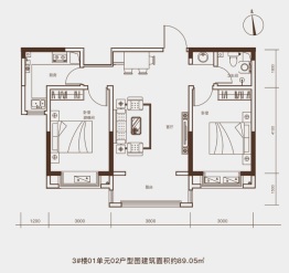 金水熙岸2室2厅1厨1卫建面89.05㎡