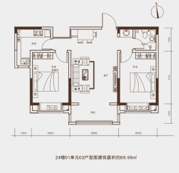 金水熙岸2室2厅1厨1卫建面89.96㎡