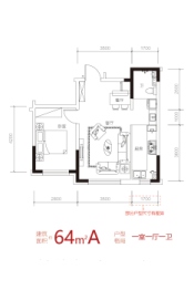 中邑尚都城1室1厅1厨1卫建面64.00㎡