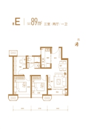 中国铁建西派国印3室2厅1厨1卫建面89.00㎡