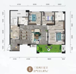 金月明城3室2厅1厨2卫建面111.87㎡