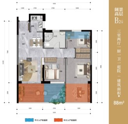 力标·十里蓝山3室2厅1厨1卫建面88.00㎡