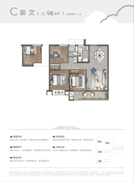 云望里3室2厅1厨1卫建面98.00㎡