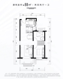 招商时代主场2室2厅1厨1卫建面88.00㎡