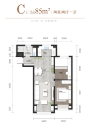 国信·南山翰林府2室2厅1厨1卫建面85.00㎡