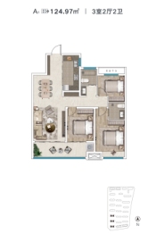 恒弘城众望府3室2厅1厨2卫建面124.97㎡