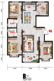 奥莱花苑4室2厅1厨2卫建面130.45㎡