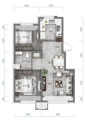 中海润德公元上城2室2厅1厨1卫建面70.00㎡