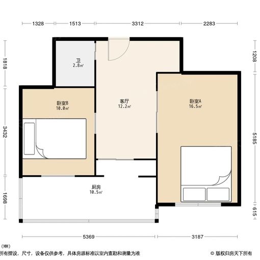 路北北新道八方市机楼 2室1厅 60㎡ 800元/月