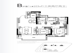 保利大都汇3室2厅1厨2卫建面103.00㎡