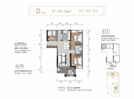 湾湖公馆4室2厅1厨2卫建面91.14㎡