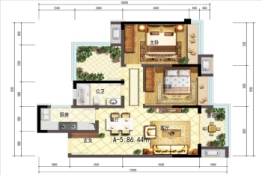 金科·集美天樾2室2厅1厨1卫建面86.44㎡