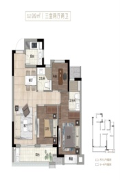 溪畔云境3室2厅1厨2卫建面99.00㎡