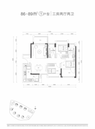 满京华云曦花园3室2厅1厨2卫建面86.00㎡