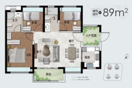 中建映花悦府3室2厅1厨2卫建面89.00㎡