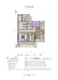 咸阳龙湖·上城2室2厅1厨2卫建面106.00㎡