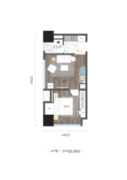 西安广成国际中心1室1厅1厨1卫建面62.06㎡