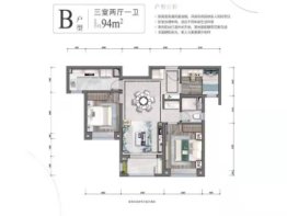 万科城·星光3室2厅1厨1卫建面94.00㎡