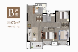 兰亭栖云3室2厅1厨1卫建面97.00㎡