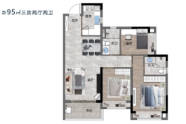 金辉信步雅苑3室2厅1厨2卫建面95.00㎡