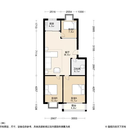 经区威海公园海燕新村 3室2厅 98㎡ 1800元/月