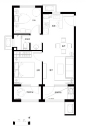 拉唯那2室2厅1厨1卫建面64.00㎡