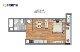 菏泽佳和广场1室1厅1厨1卫建面43.03㎡