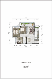 环球融创未来城3室2厅1厨2卫建面89.00㎡