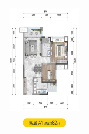 环球融创未来城2室2厅1厨1卫建面82.00㎡