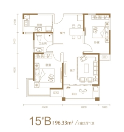 美景九悦山2室2厅1厨1卫建面96.00㎡