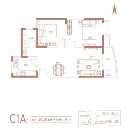 腾威城2室2厅1厨1卫建面90.03㎡