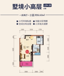 武汉恒大科技旅游城1室2厅1厨1卫建面52.63㎡