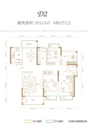 南湖壹号2期4室2厅1厨2卫建面123.00㎡