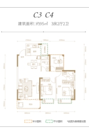 南湖壹号2期3室2厅1厨2卫建面95.00㎡