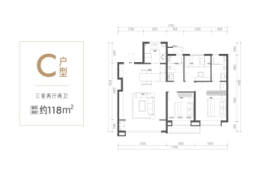 融创宸阅和鸣3室2厅1厨2卫建面118.00㎡