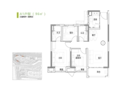 花桥中骏世界城3室2厅1厨2卫建面96.00㎡