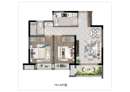 中建御湖澜庭2室2厅1厨1卫建面75.00㎡