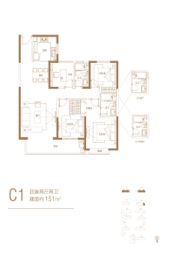 奥德天铂4室2厅1厨2卫建面151.00㎡