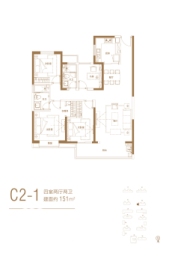 奥德天铂4室2厅1厨2卫建面151.00㎡