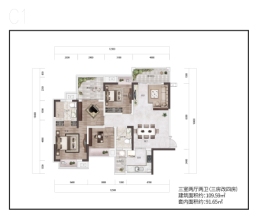 渝开发贯金和府4室2厅1厨2卫建面109.59㎡