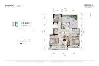 洋房E户型118㎡三室两厅一卫
