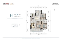 H户型128㎡三室两厅两卫