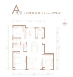 龙樾合玺4室2厅1厨1卫建面123.00㎡