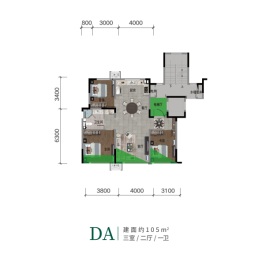 永同昌·沈阳翡翠府3室2厅1厨1卫建面105.00㎡